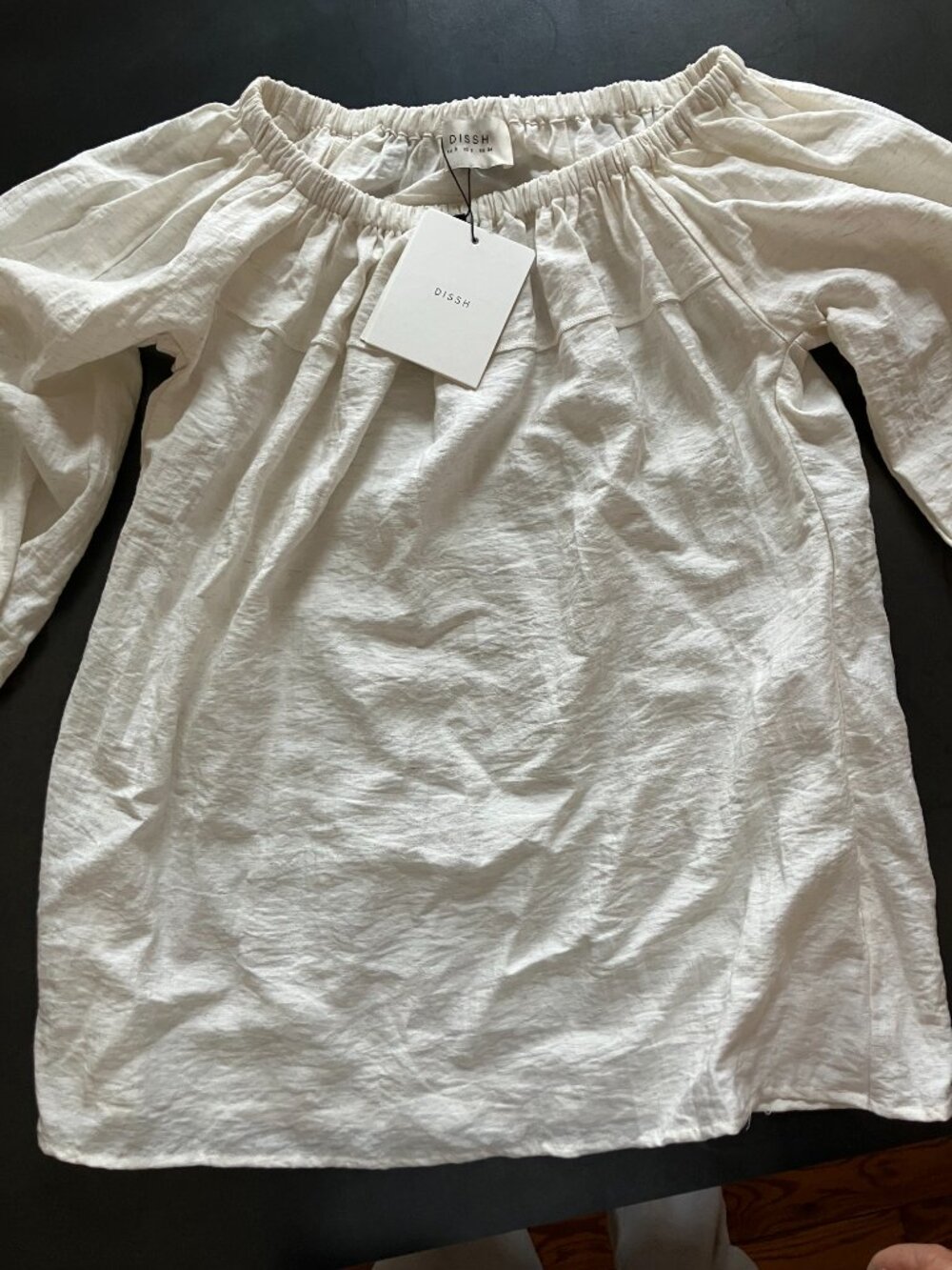 DISSH Linen blend off shoulder top in CREAM